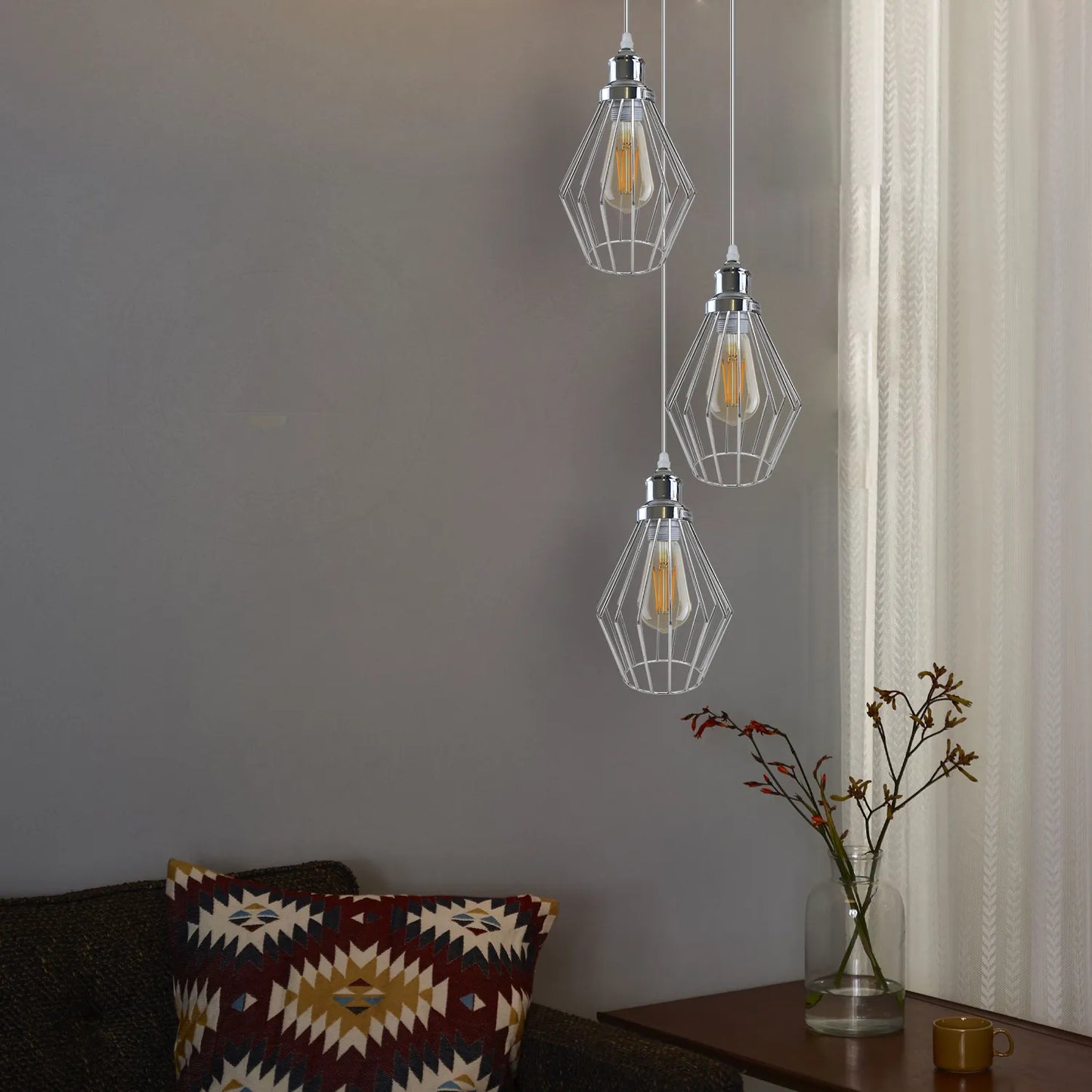 Chrome 3 Head Round Ceiling Lamp,E27 Screw Adjustable Hanging Light Fixture~4209