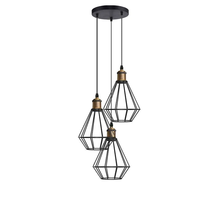 Black Wire Cage Cluster Hanging Light Diamond Shape ~5146