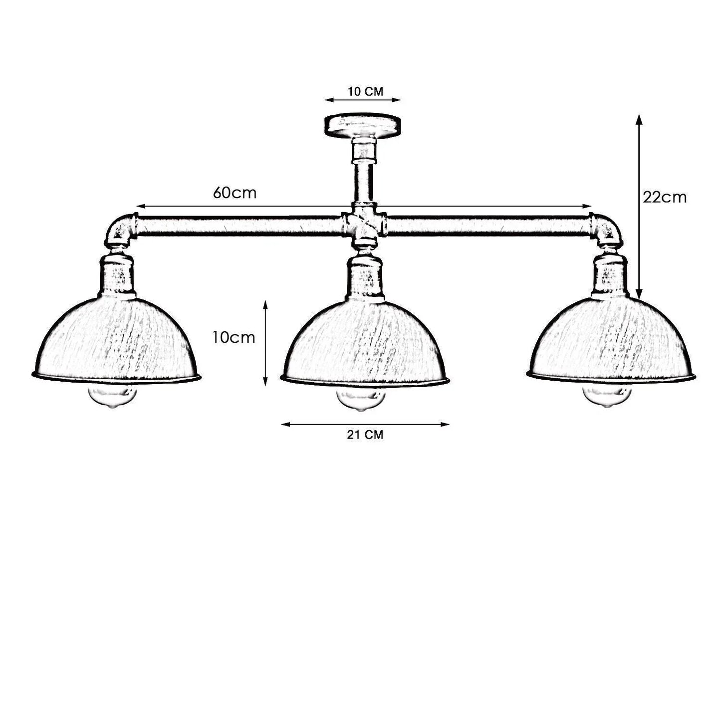 3 Pendant Pipe Light Vintage Industrial Suspended Arm 3 Head Ceiling Lamp E27 ~3596