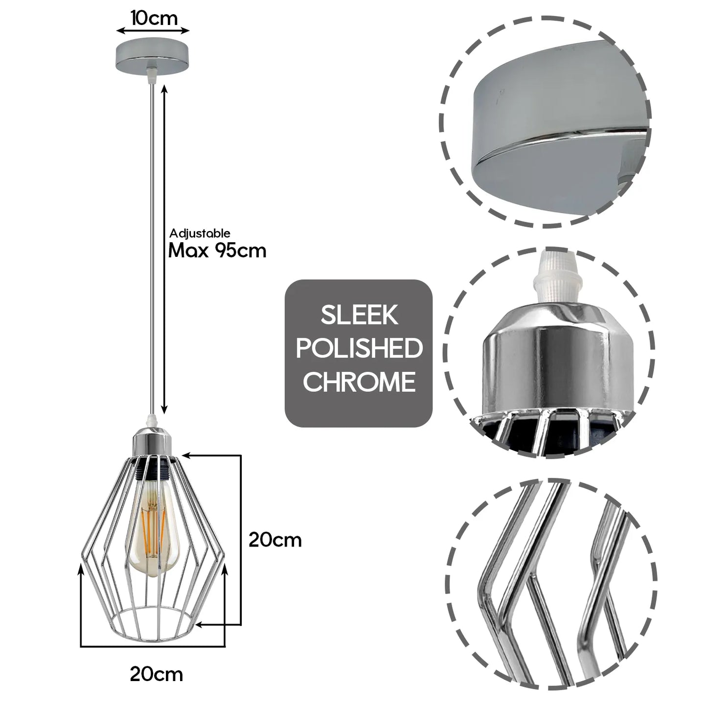 Chrome Retro Vintage Loft Style Ceiling Lamp Shade Easy Fit E27 Base Screw~4293