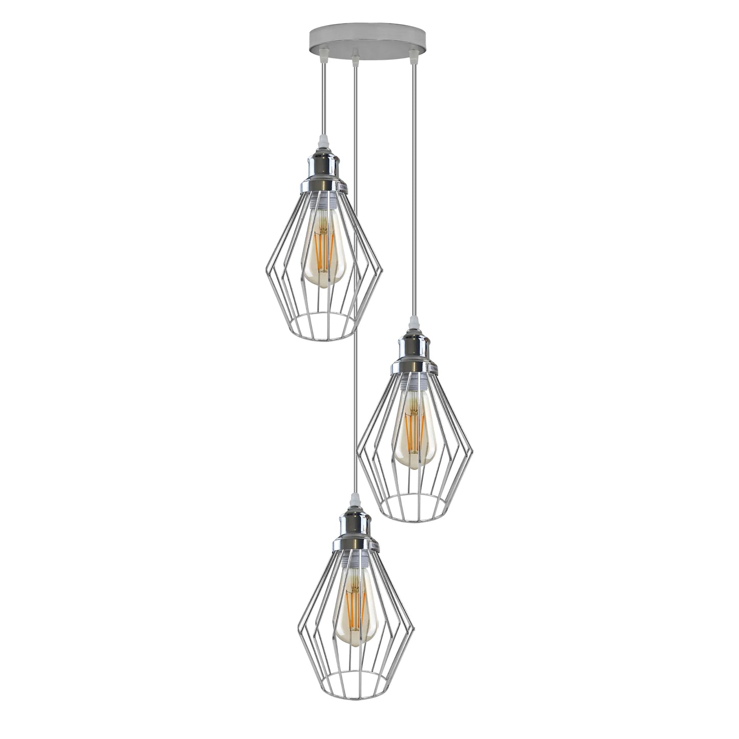 Chrome 3 Head Round Ceiling Lamp,E27 Screw Adjustable Hanging Light Fixture~4209