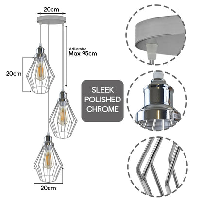 Chrome 3 Head Round Ceiling Lamp,E27 Screw Adjustable Hanging Light Fixture~4209