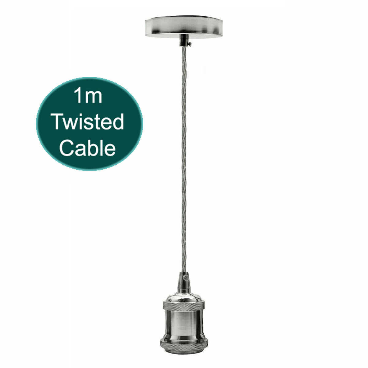 1m Grey Twisted Cable E27 Base Chrome Holder~1711