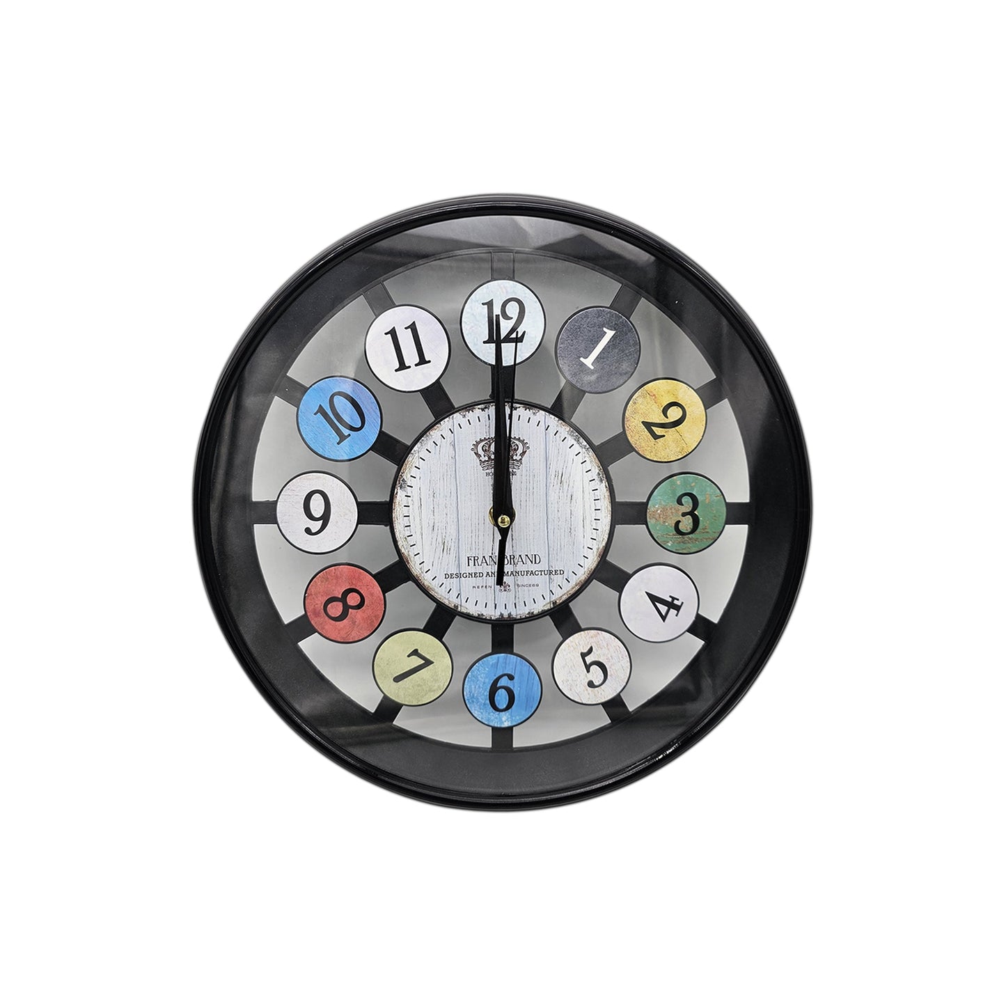 Black Glass Wall Clock - Easy to Read Colourful Numbers ~5201