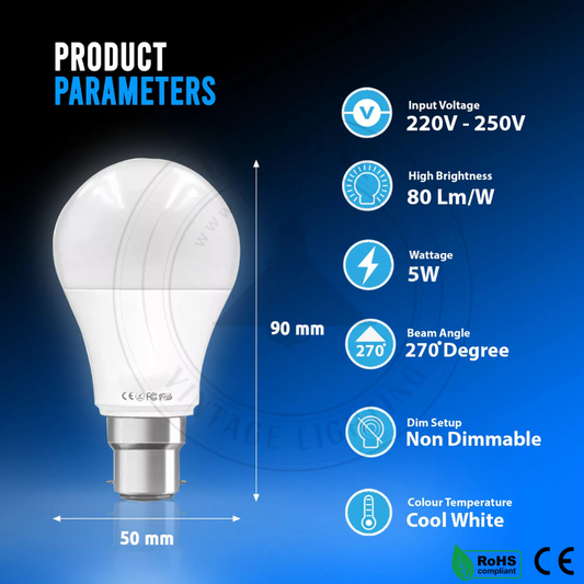 5 Pack-A60_E27 Bulb Standard Base_LED 6000K White Light Bulbs~1950