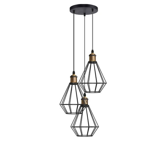 Black Wire Cage Cluster Hanging Light Diamond Shape ~5146
