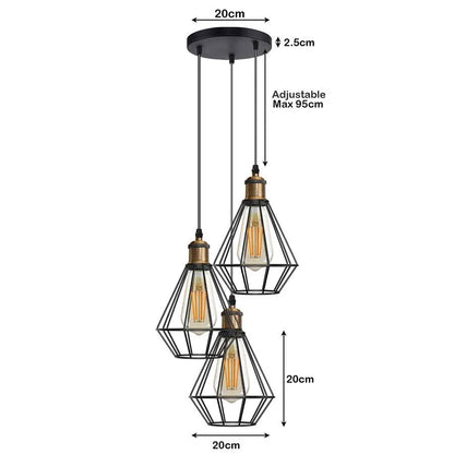 Black Wire Cage Cluster Hanging Light Diamond Shape ~5146