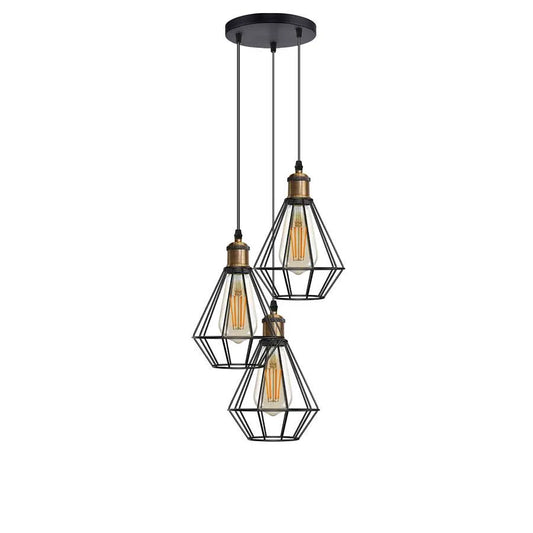Black Wire Cage Cluster Hanging Light Diamond Shape ~5146